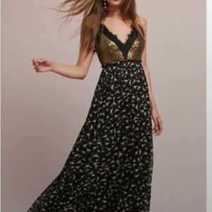 Ranna Gill Lakshmi Floral Gold Sequin Maxi Dress